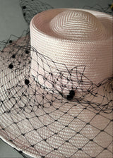 Nixi Boater in Fine Straw with Spotted Veil