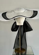 Oversized Luna Hat in Straw with Organza Bow in Black