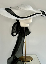 Oversized Luna Hat in Straw with Organza Bow in Black