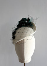 Persephone in Ivory Straw with Dark Green Orchid
