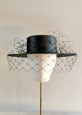 Nixi Boater in Fine Straw with Veil in Black