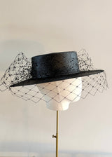 Nixi Boater in Fine Straw with Veil in Black