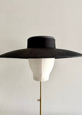 Theia Boater Hat in Pinokpok with Satin Band in Black