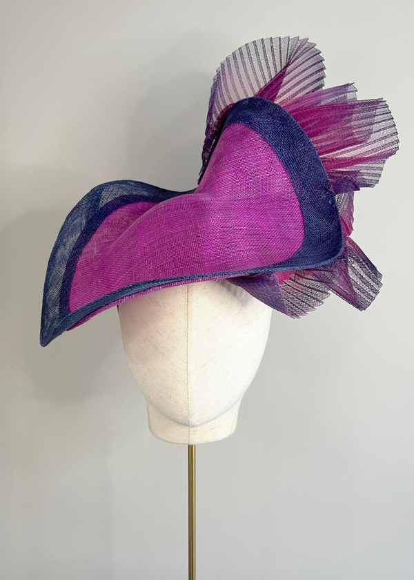 Mena Hat in Two Tone Sinamay in Hollyhock