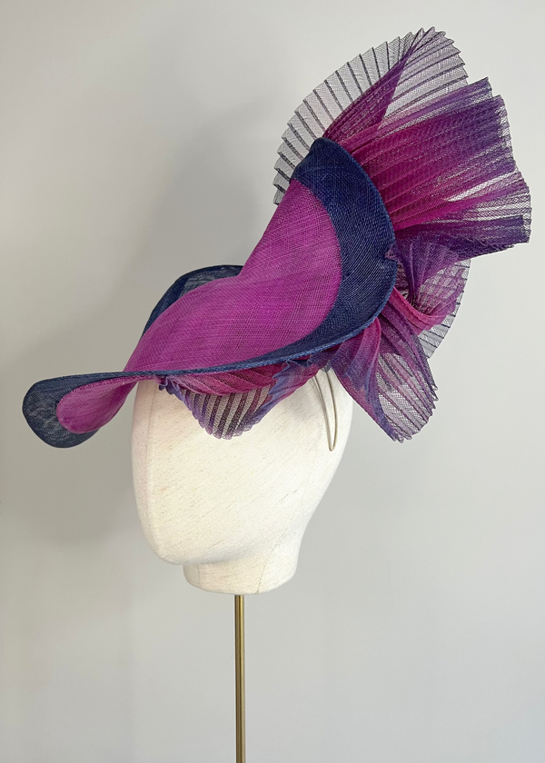 Mena Hat in Two Tone Sinamay in Hollyhock