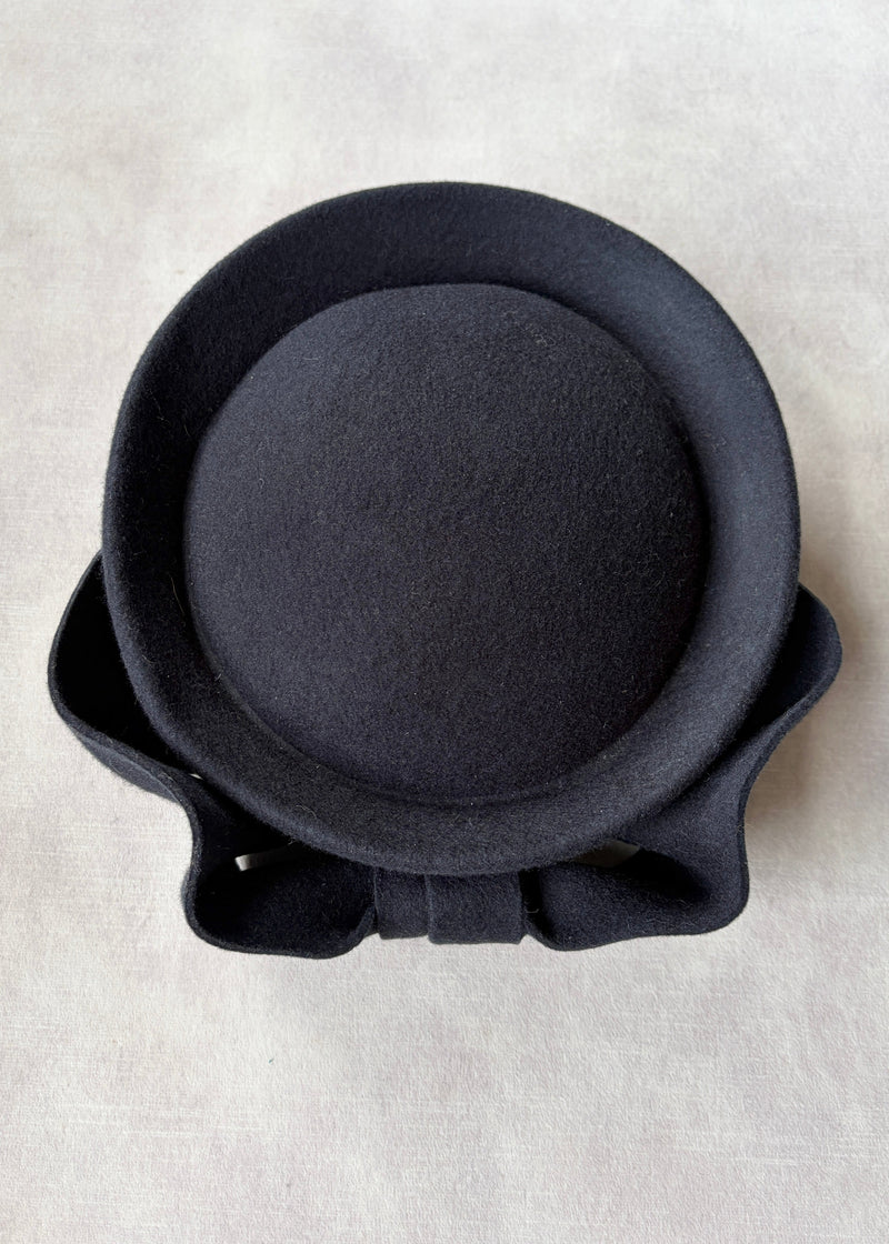 Delia Felt Pillbox with Bow in Midnight