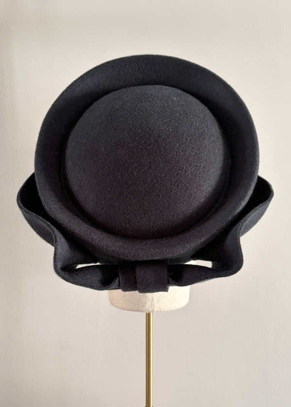 Delia Felt Pillbox with Bow in Midnight