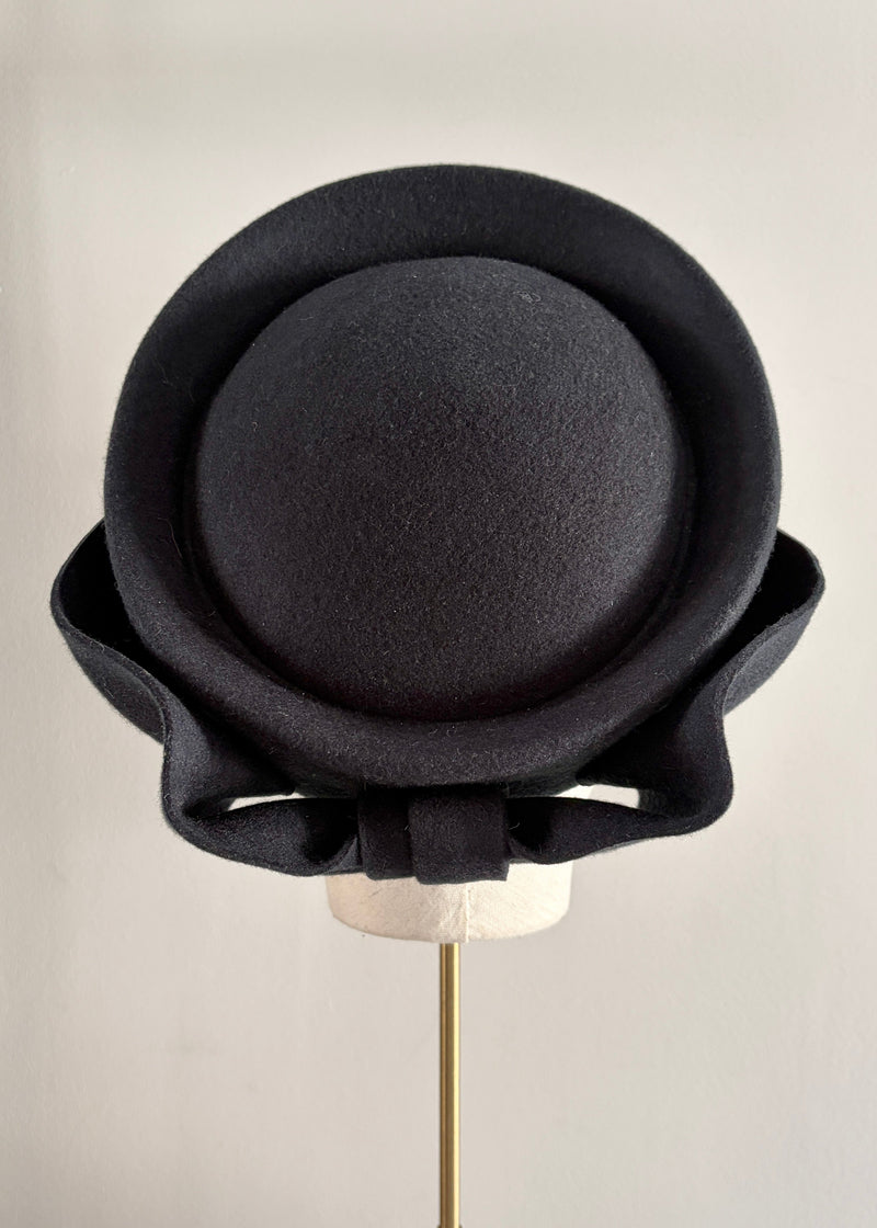 Delia Felt Pillbox with Bow in Midnight