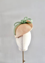Persephone in Natural Straw with Green Organza Bow