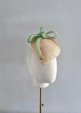 Persephone in Natural Straw with Green Organza Bow