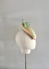 Persephone in Natural Straw with Green Organza Bow