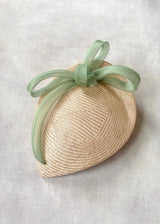 Persephone in Natural Straw with Green Organza Bow
