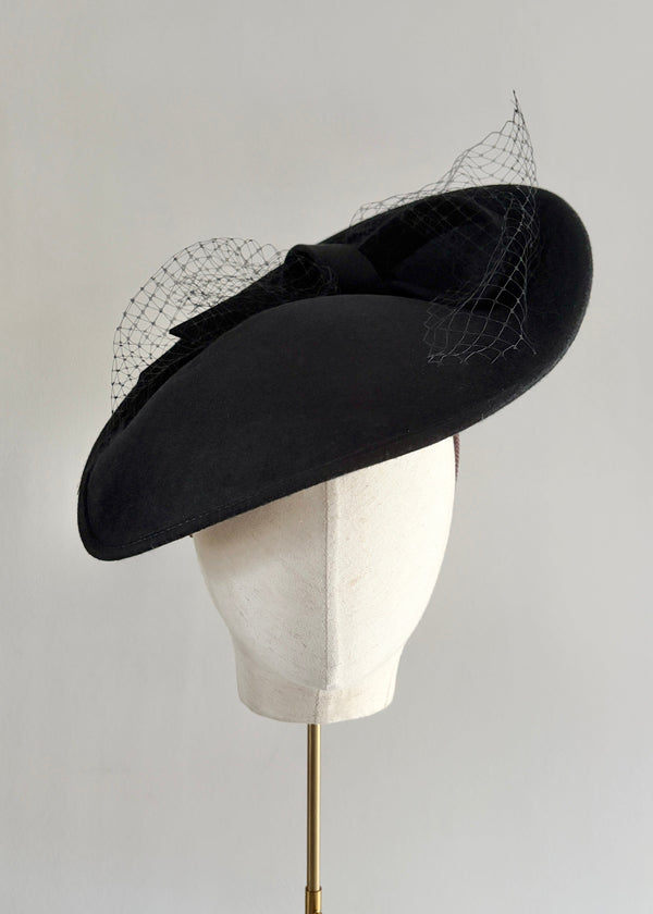 Doris Hat in Felt with Veiling in Black