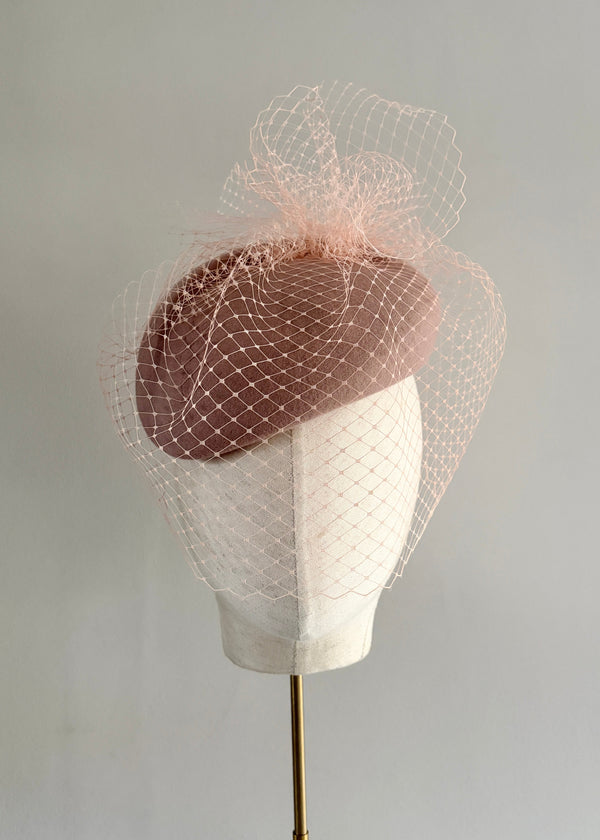 XL Selene in Felt with Veiling in Rose