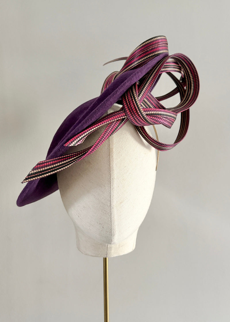 Disc Hat in Felt with Buntal Twists in Purple