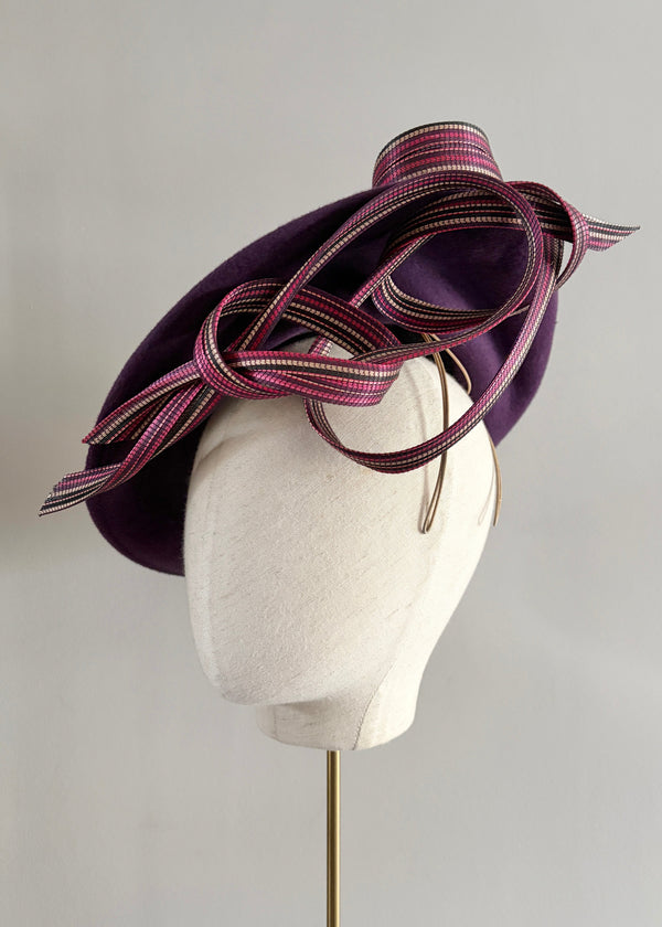 Disc Hat in Felt with Buntal Twists in Purple