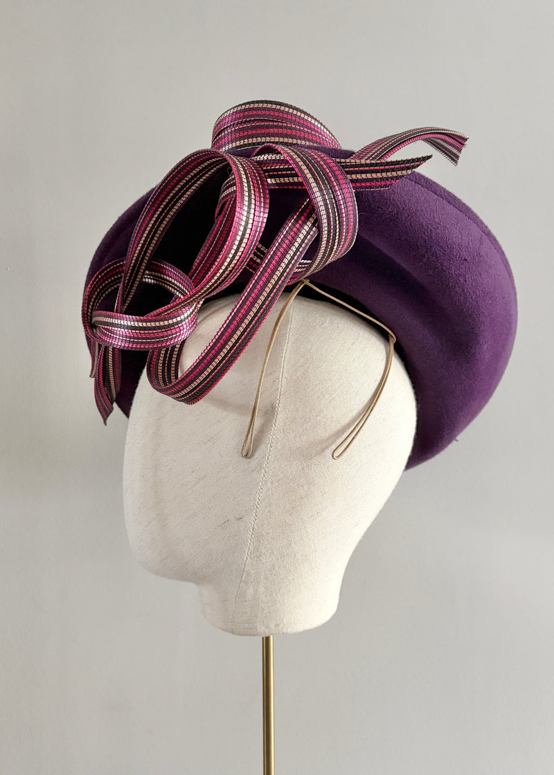 Disc Hat in Felt with Buntal Twists in Purple