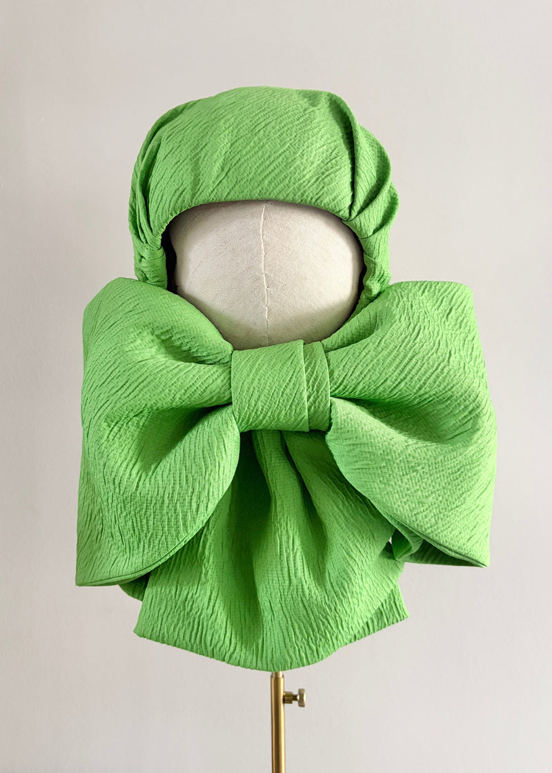 Nyx Skullcap Hat with Oversized Bow in Green