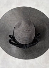 Enid Boater Hat in Straw with Satin Bow in Dark Brown