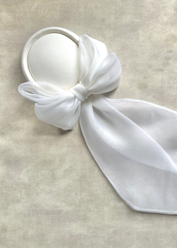 Roma Tailored Pillbox in Crepe with Organza Bow in White
