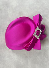 Neso in Satin with Bow and Crystal Buckle in Neon Pink