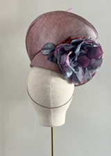 Sedna Cocktail Hat in Sinamay with Flower in Purple