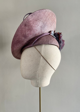 Sedna Cocktail Hat in Sinamay with Flower in Purple