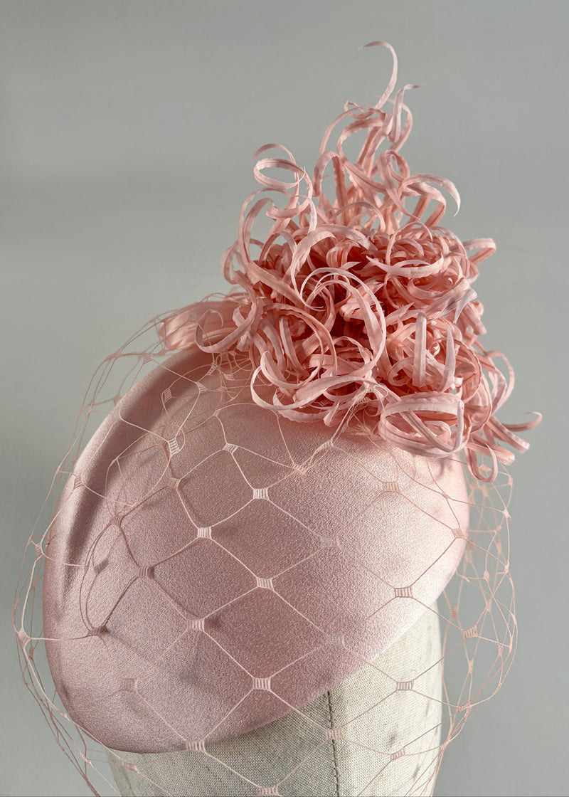Vitula Hat in Satin with Chrysanthemums and Veiling
