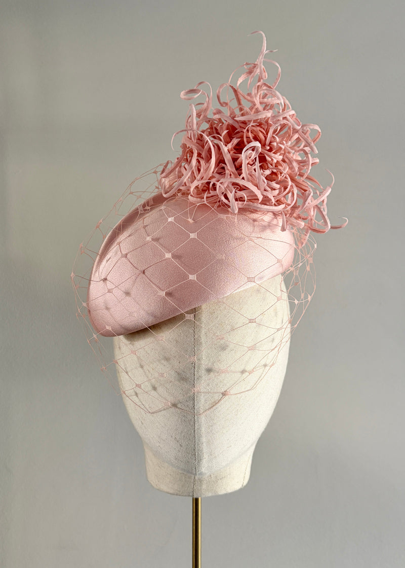 Vitula Hat in Satin with Chrysanthemums and Veiling