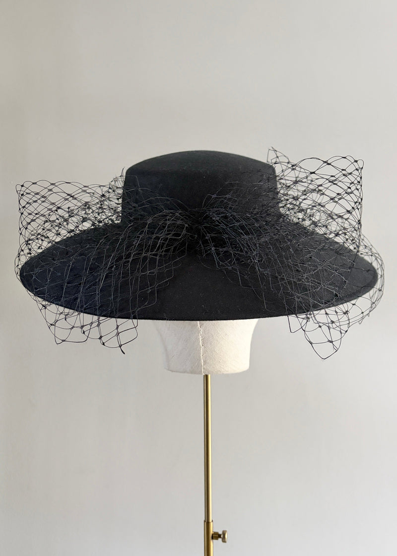 Downturned Brim Hat in Felt with Veiling Bow