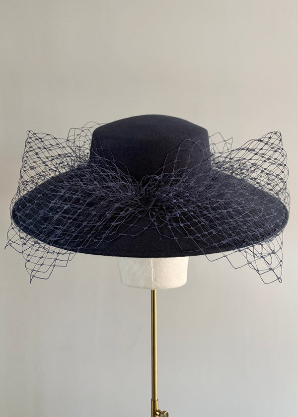 Downturned Brim Hat in Felt with Veiling Bow