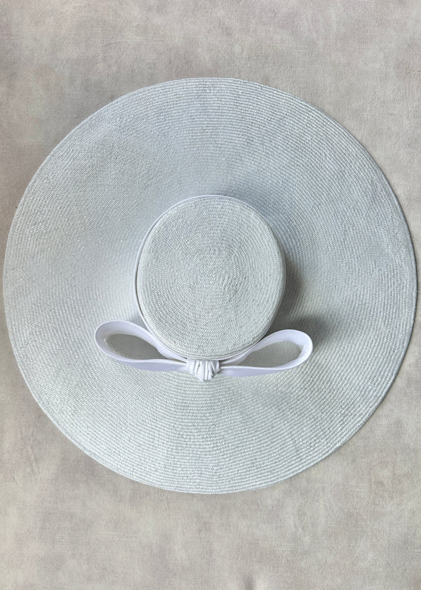 Cynthia Boater Hat in Straw with Satin Bow