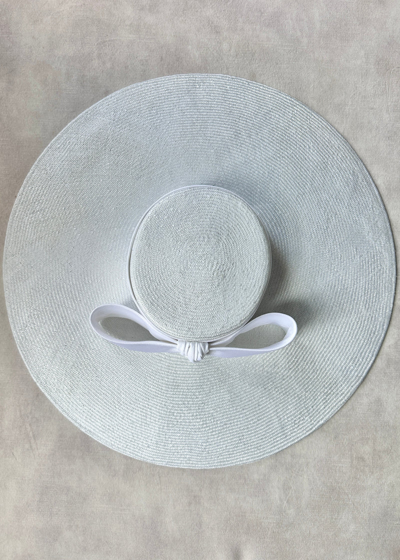 Cynthia Boater Hat in Straw with Satin Bow