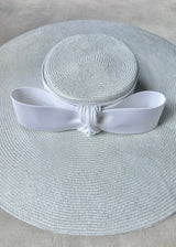 Cynthia Boater Hat in Straw with Satin Bow