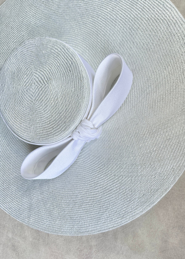 Cynthia Boater Hat in Straw with Satin Bow