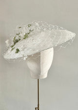 Pomona Hat in Sinamay with Veiling and Clovers