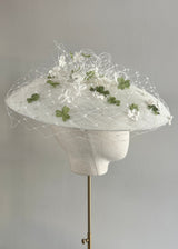 Pomona Hat in Sinamay with Veiling and Clovers