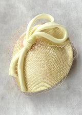 Persephone Hat in Straw with Bow and Veiling in Soft Yellow