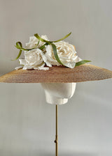Vintage Straw Boater Hat with Roses and Buntal Swirls