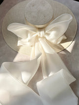 Enid Boater Hat in Straw with Organza Bow in Ivory