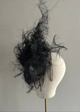 Mask with Vintage Victorian Crin Veil with Crystals in Black