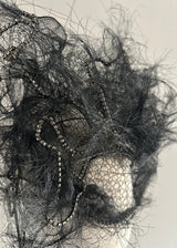 Mask with Vintage Victorian Crin Veil with Crystals in Black