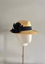 Ishtar Trilby Hat in Panama with Bows in Sand