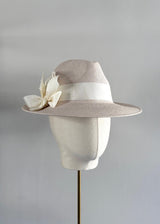 Ishtar Trilby Hat Beige in Panama with Bows in Cream