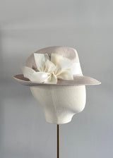 Ishtar Trilby Hat Beige in Panama with Bows in Cream