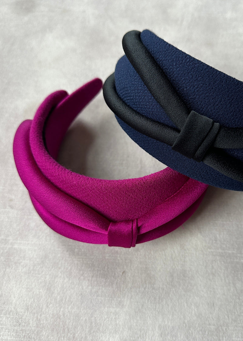 Diana Headband in Crepe with Satin Bow in Pink