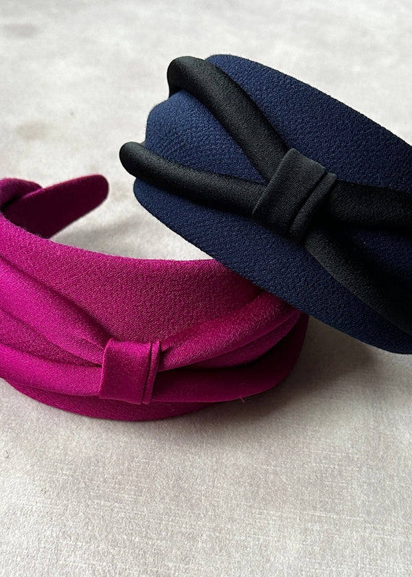 Diana Headband in Crepe with Satin Bow in Pink