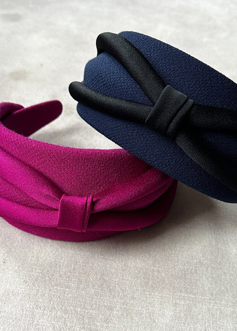 Diana Headband in Crepe with Satin Bow in Pink