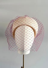 Delia Pillbox in Fine Straw in Natural with Pink Veiling