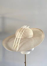 Sculptural Ivory Hat with Feather Detailing